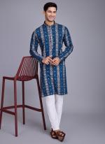 Rayon Blue Casual Wear Printed Readymade Kurta